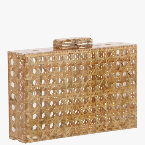 Handbags - Woven Rattan Acrylic Box Clutch - Natural Tan